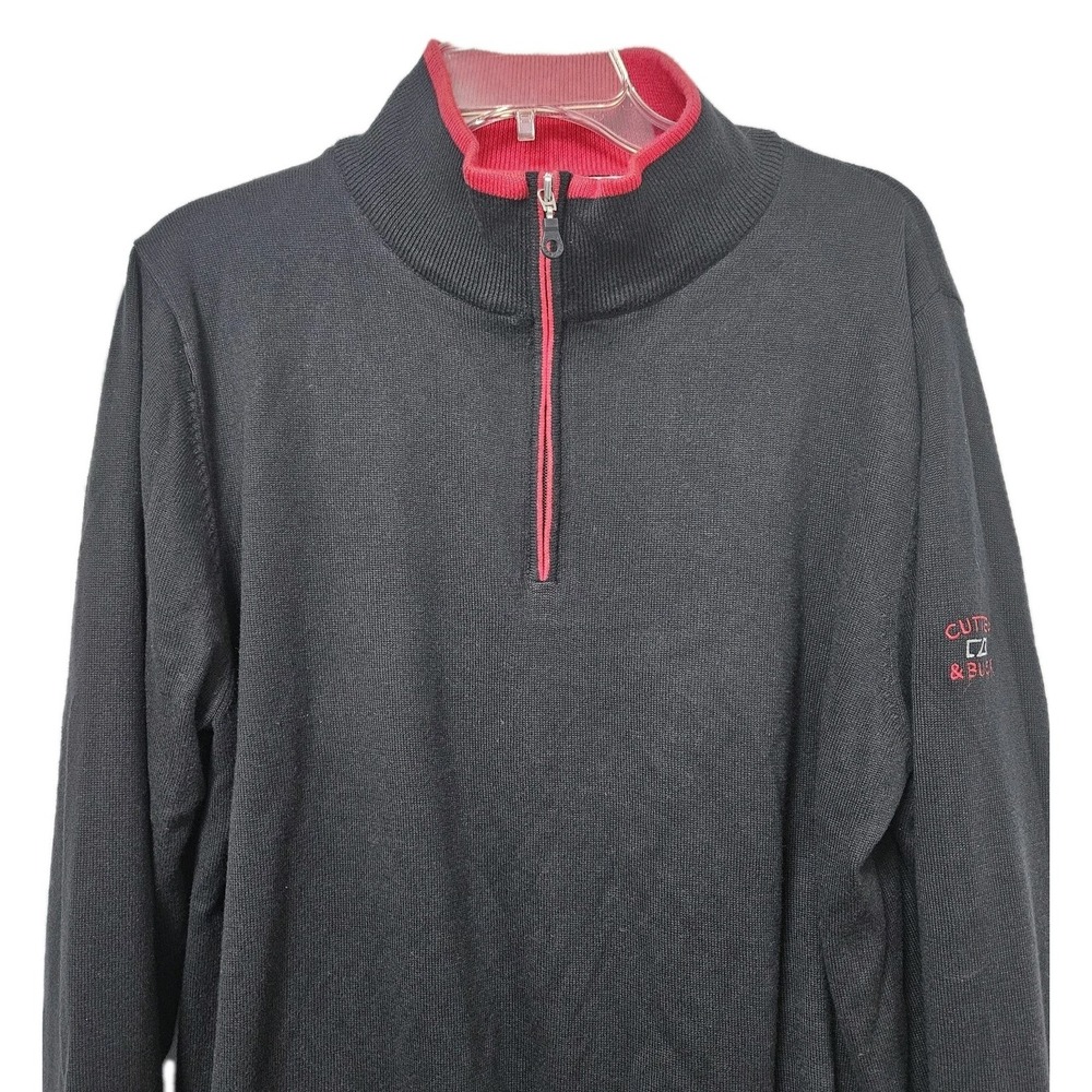 Cutter & Buck Sweater Men's Med Black Lined‎ Mock Neck 1/4 Zip Golf Preppy EUC
